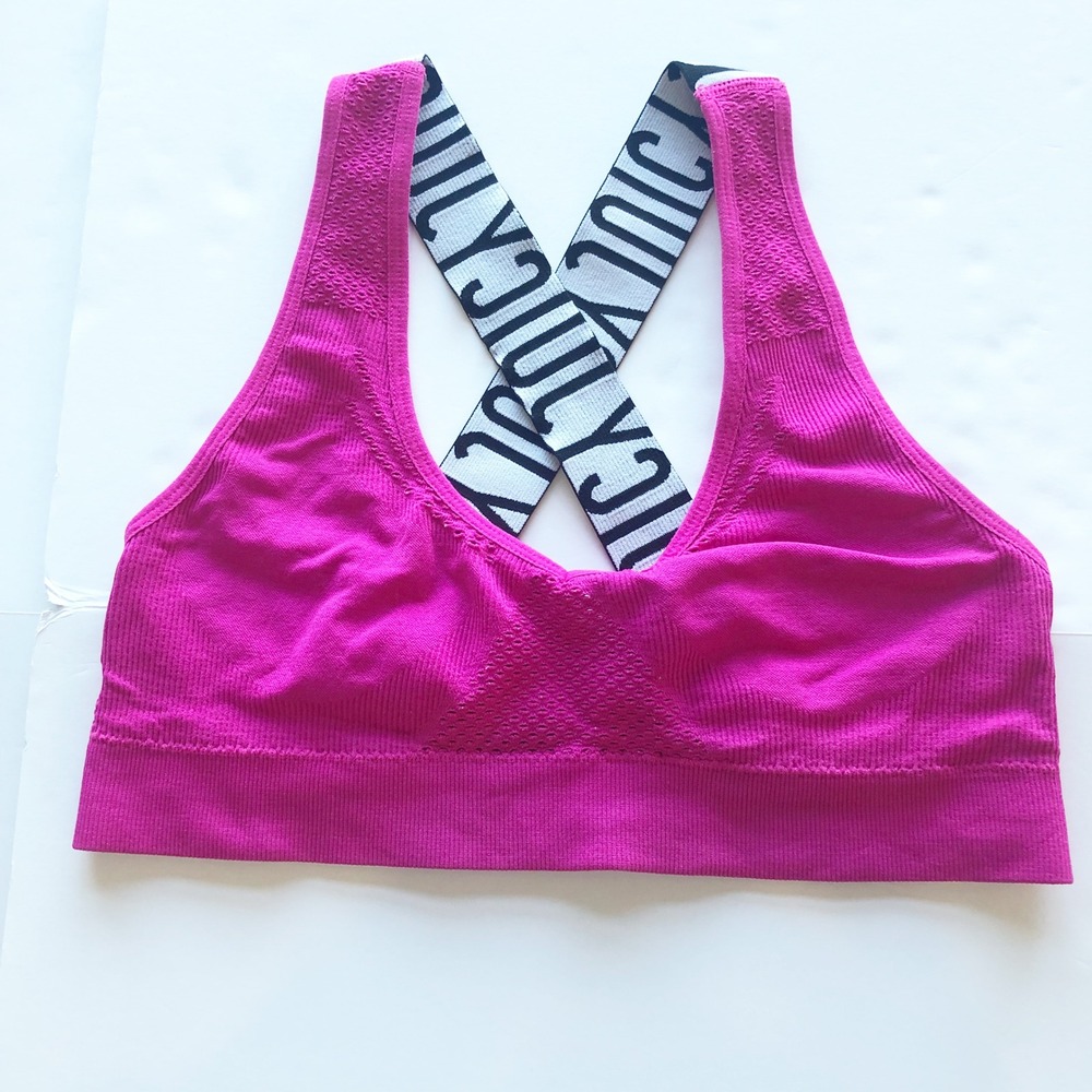 Juicy Couture Hot Pink Seamless Sports Bra Logo Cross Back Straps Large